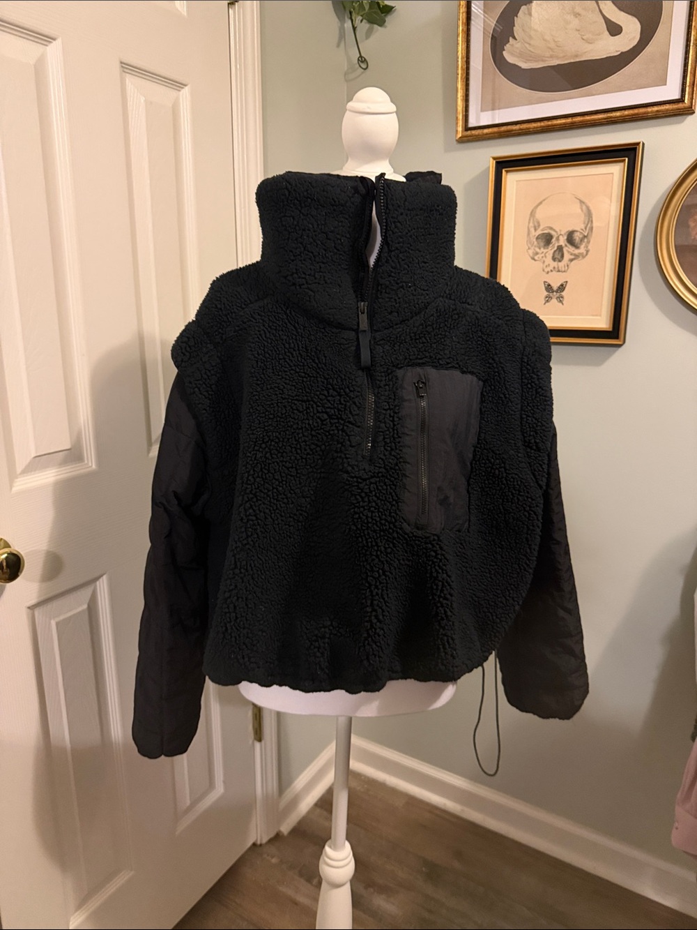 FP Movement by Free People Black Sherpa Half-Zip Bomber Pullover